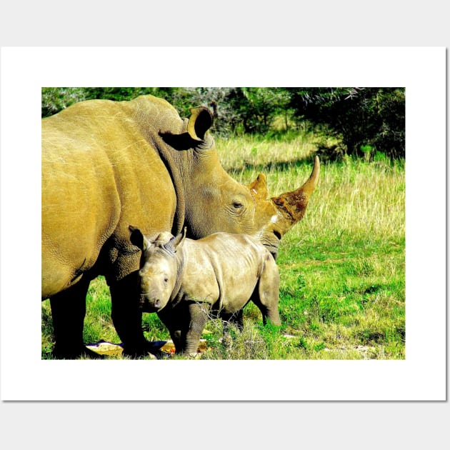 African Wildlife Photography Rhinoceros Mother and Calf Wall Art by PathblazerStudios